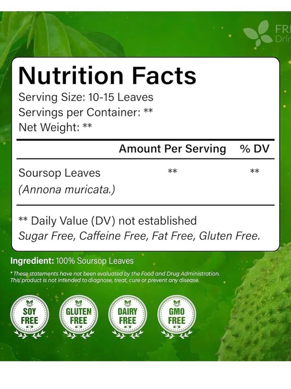 Fresh Drink US Premium Soursop Dried Leaves - Green Packaging - Picture 2 of 4
